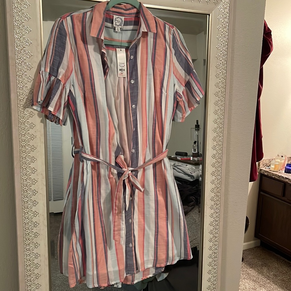 Colorful dress, button up with tie size S